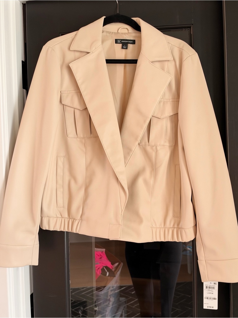 INC International Concepts Faux-Leather Utility Jacket White Large NWT